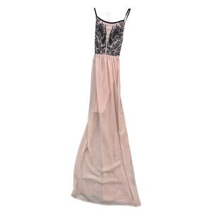 Mustard Seed Maxi Dress S Pink Black Embroidered‎ Sheer Overlay Party